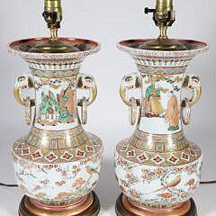 Pair of Chinese Famille Rose Porcelain Vases, 19th Century, Mounted as Lamps