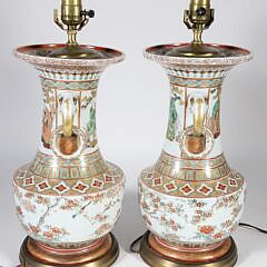 Pair of Chinese Famille Rose Porcelain Vases, 19th Century, Mounted as Lamps