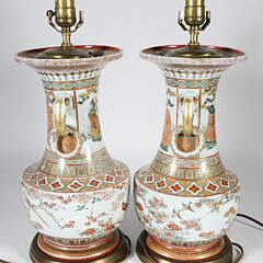 Pair of Chinese Famille Rose Porcelain Vases, 19th Century, Mounted as Lamps