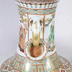 Pair of Chinese Famille Rose Porcelain Vases, 19th Century, Mounted as Lamps