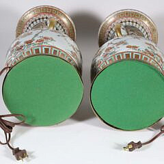 Pair of Chinese Famille Rose Porcelain Vases, 19th Century, Mounted as Lamps
