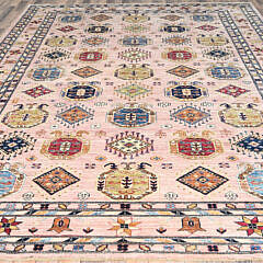 Blush Pink Hand Knotted Organic Wool Kazak Design Oriental Carpet
