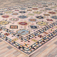 Blush Pink Hand Knotted Organic Wool Kazak Design Oriental Carpet