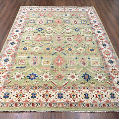 Eton Green and Decorator White Vegetable Dyed Hand Knotted Wool Oriental Carpet