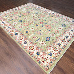 Eton Green and Decorator White Vegetable Dyed Hand Knotted Wool Oriental Carpet