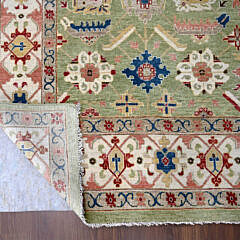 Eton Green and Decorator White Vegetable Dyed Hand Knotted Wool Oriental Carpet