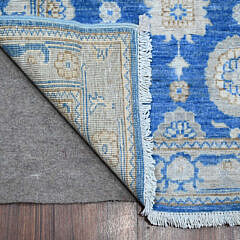 Oxford Blue Flower Rosette Hand Knotted Vegetable Dye Wool Peshawar Oriental Carpet Runner