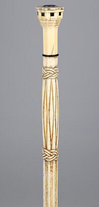 Whaler Made Fine Antique Whale Ivory And Whalebone Walking Stick, 19th Century