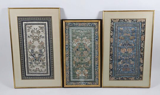Set of Three Chinese Silk Tapestries, 19th Century