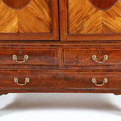 George III Mahogany and Satinwood Inlaid Linen Press, 19th Century
