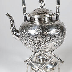 Chinese Export Silver Tea Kettle and Burner on Stand, circa 1900