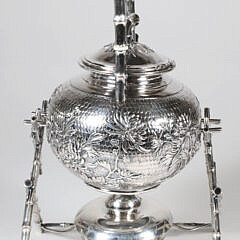 Chinese Export Silver Tea Kettle and Burner on Stand, circa 1900