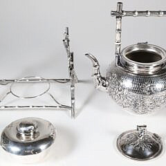 Chinese Export Silver Tea Kettle and Burner on Stand, circa 1900