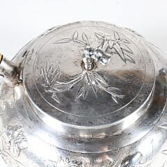 Chinese Export Silver Teapot Embossed with Lilies and Waterfowl, Stamped Shanghai