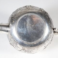 Chinese Export Silver Teapot Embossed with Lilies and Waterfowl, Stamped Shanghai