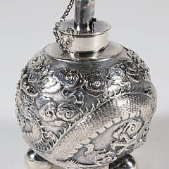 Chinese Export  Silver Dragon Embossed Oil Lamp