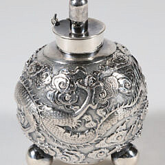 Chinese Export  Silver Dragon Embossed Oil Lamp