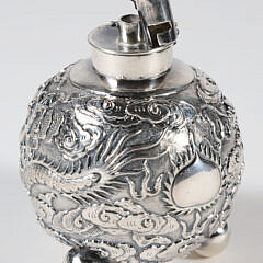 Chinese Export  Silver Dragon Embossed Oil Lamp