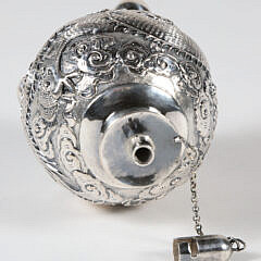 Chinese Export  Silver Dragon Embossed Oil Lamp