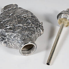 Chinese Export Silver Medicine Bottle with Cityscape Embossed Design