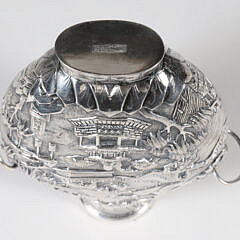Chinese Export Silver Medicine Bottle with Cityscape Embossed Design