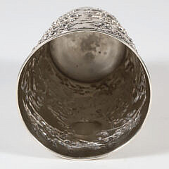 Chinese Export Silver Beaker with Repousse Prunus Blossoms and Birds, Signed Luen Wo
