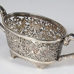 Chinese Export Silver Reticulated Two Handle Cherry Blossom Bowl, Signed Luen Wo