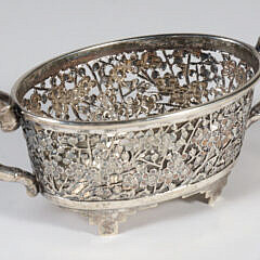Chinese Export Silver Reticulated Two Handle Cherry Blossom Bowl, Signed Luen Wo