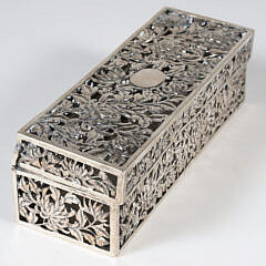 Chinese Export Silver Floral Reticulated Box, Signed HC