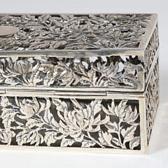 Chinese Export Silver Floral Reticulated Box, Signed HC