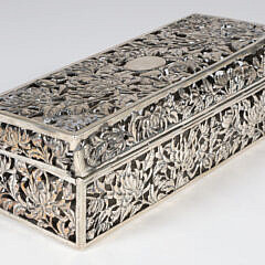 Chinese Export Silver Floral Reticulated Box, Signed HC