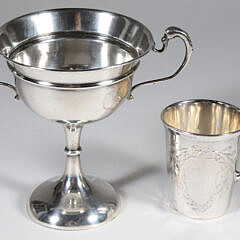 Sterling Silver Double Handled Trophy Cup Together With An 800 Silver Single Handle Cup
