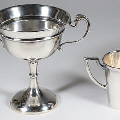 Sterling Silver Double Handled Trophy Cup Together With An 800 Silver Single Handle Cup