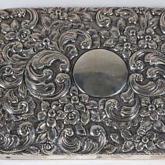 Sterling Silver Floral Embossed Hand Mirror and Covered Glass Bottle