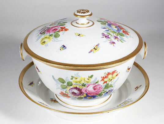 KPM Hand Painted Floral Porcelain Covered Tureen and Underplate