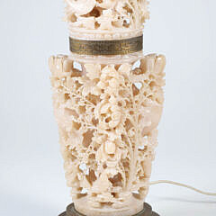 Antique Chinese Carved Soapstone Lamp