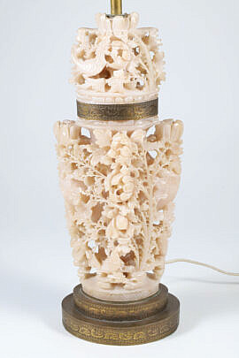 Antique Chinese Carved Soapstone Lamp