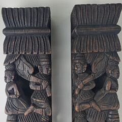 Pair of Figural Carved Asian Wall Columns