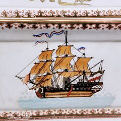 Vintage Nautical Decorated Porcelain Platter and Covered Biscuit Jar