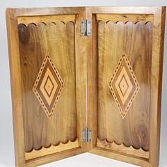 Vintage Wood Chess and Checkerboard Box with Carved Wood Playing Pieces