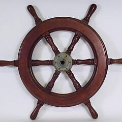 Vintage Mahogany and Chrome Six Spoke Ships Wheel