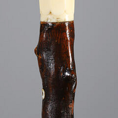 Sailor Made Antique Walrus Ivory and Branch Walking Stick, 19th Century