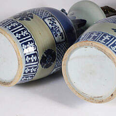 Pair of Chinese Canton Blue and White Porcelain Vases Mounted as Lamps