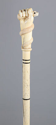 Whaler Made Clenched Fist with Serpent Walking Stick, circa 1850-1860