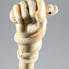 Whaler Made Clenched Fist with Serpent Walking Stick, circa 1850-1860