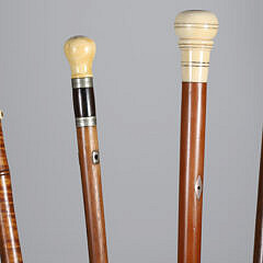 Collection of Four Whaler Made Walking Sticks, early to late 19th Century
