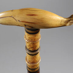 Unique Whaler Made Carved Horn Right Whale Cane, circa 1850-1860