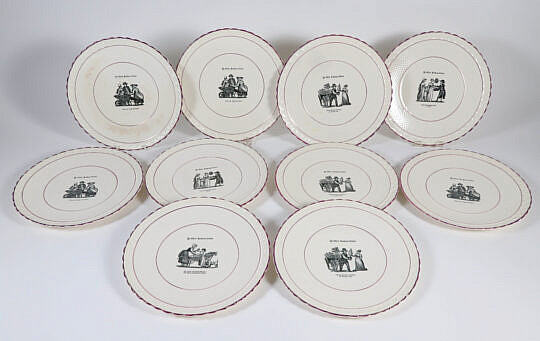 Set pf 10 Royal Cauldon Pictorial Dinner Plates 19th Century