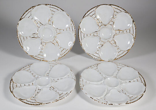 Set of Four Antique Gold Gilt Oyster Plates