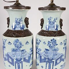 Pair of Chinese Blue and White Porcelain Vases Mounted as Lamps